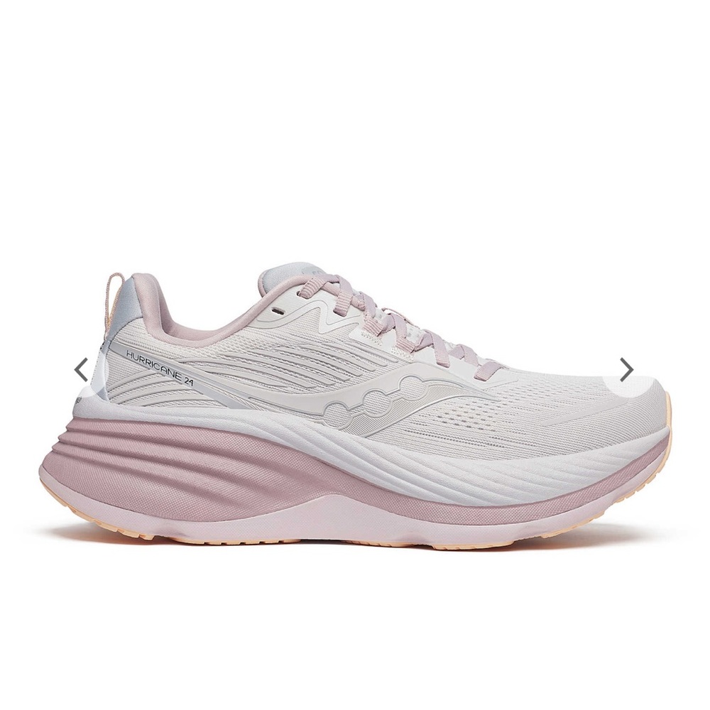 Saucony Hurricane 24 
Women's White and Pink Running Shoes